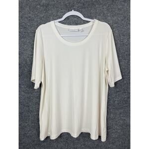 Susan Graver Liquid Knit Top Size XLP Ivory Short-Sleeve